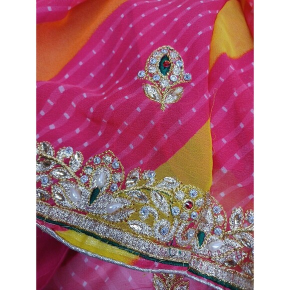 Lehenga Indian Pakistani Wedding Maxi Skirt Womens Pink Gold Polkodot XS - Picture 10 of 12